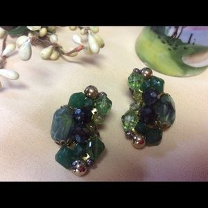 🍀🍄🍀Vintage Emerald Green Germany Jewel Earrings